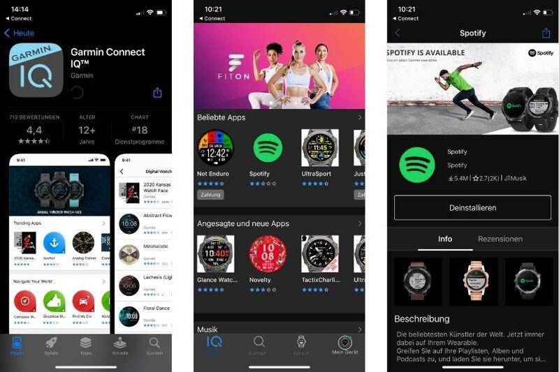 Man sieht den geöffneten IG-Shop in der Garmin Connect App.